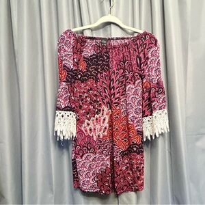Win win blouse tunic S-M  lace sleeves paisley NWOT 0505 86